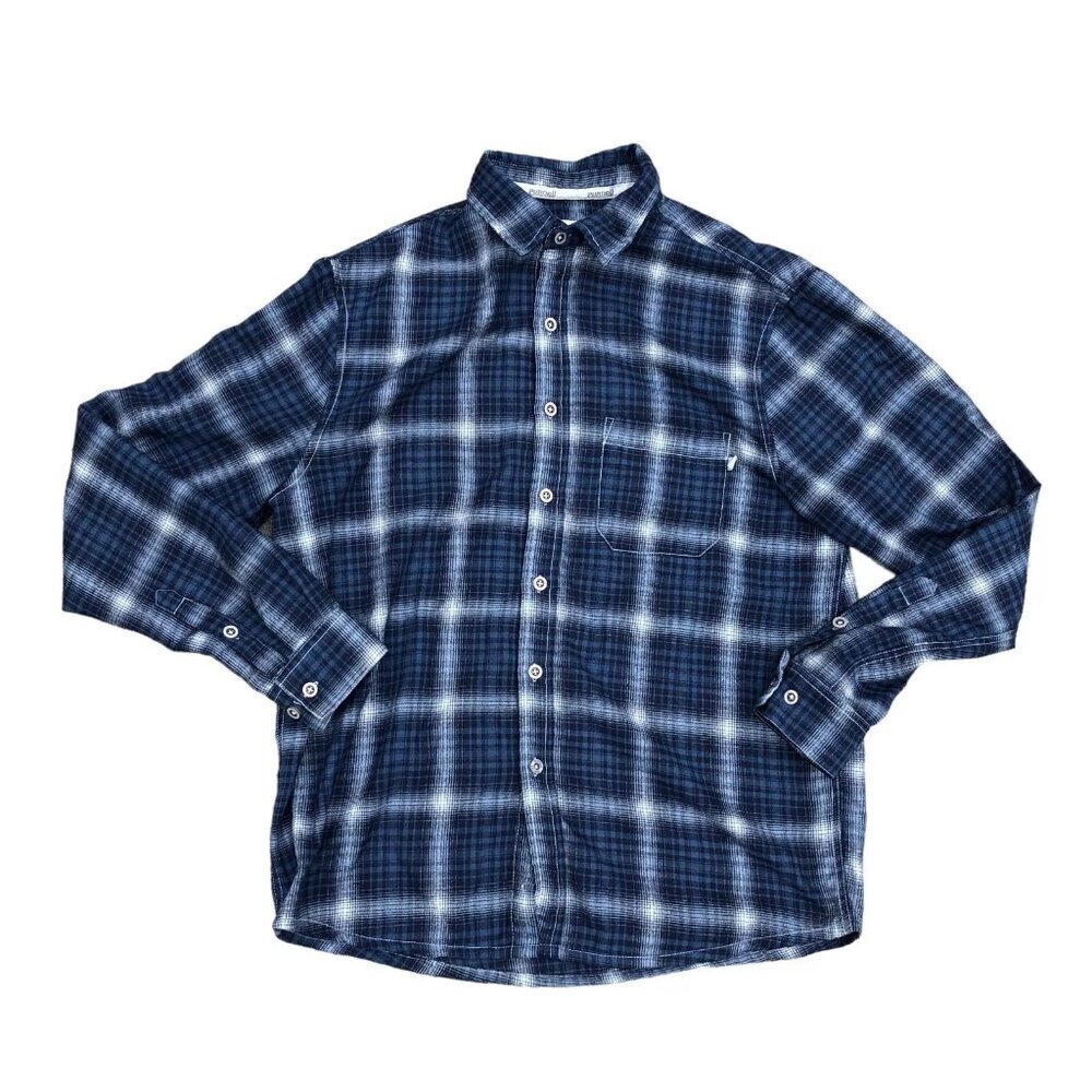 Vintage 90s PURNELL Flannel Shirt Men's MEDIUM Blue Plaid Button Down Top​​​